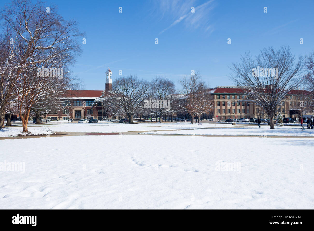 Memorial Mall with snow, Purdue University, West Lafayette, Indiana, United States Stock Photo