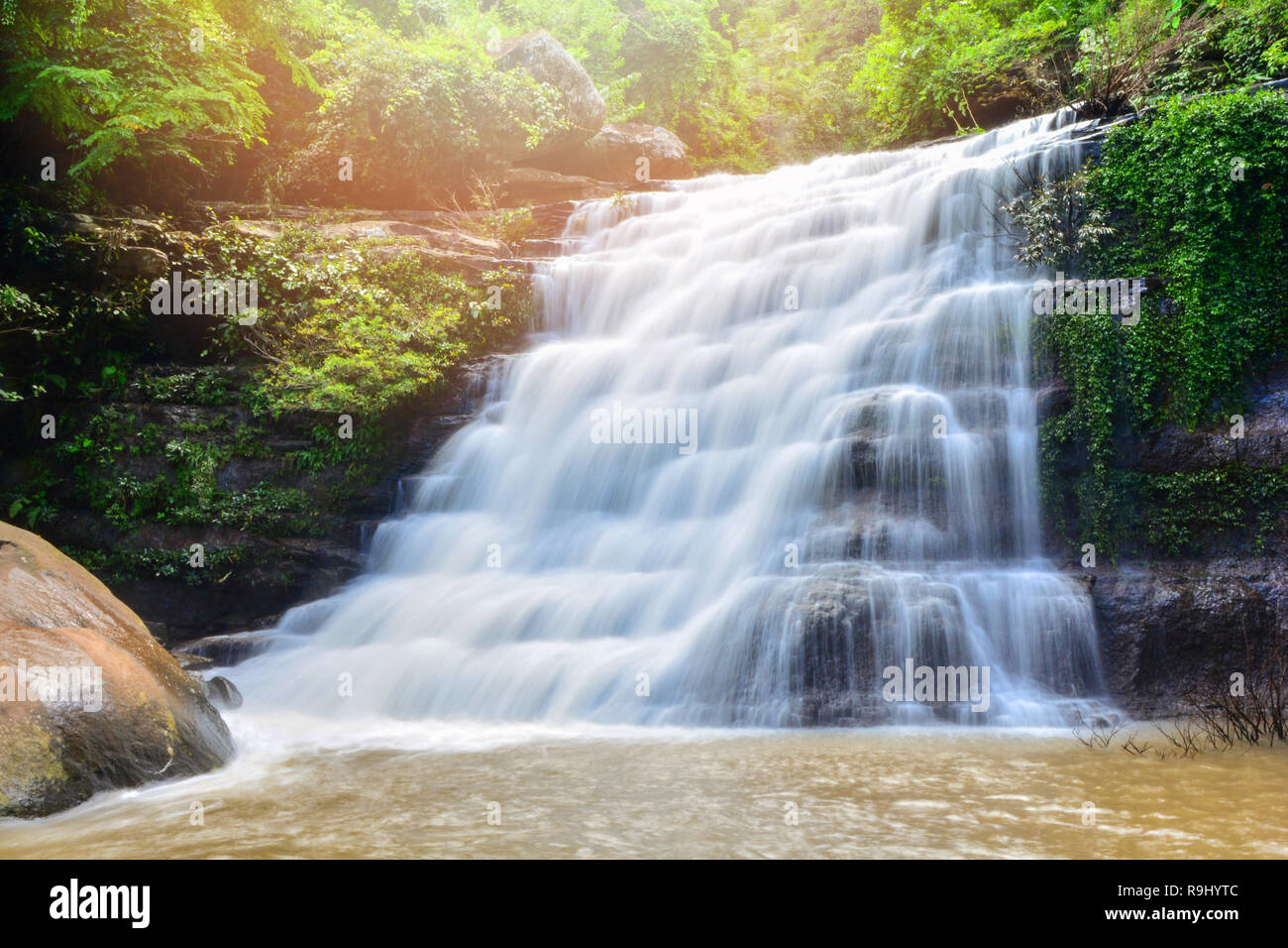 Waterfall in the nature rain jungle forest in the rainy season / Waterfall at Loei Thailand Stock Photo