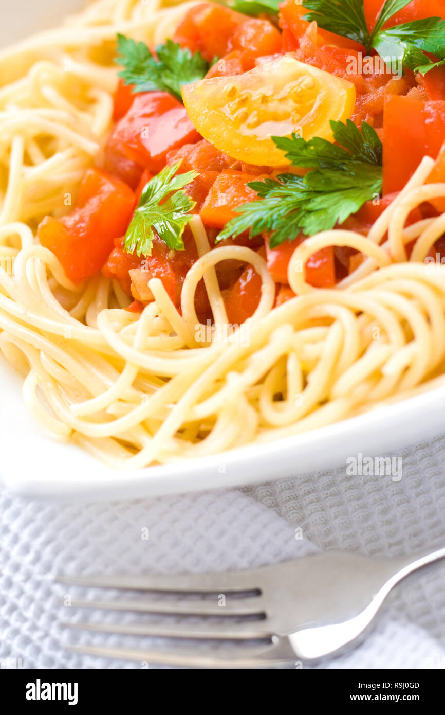 spaghetti with tomato sauce - pasta and italian cuisine recipes styled ...