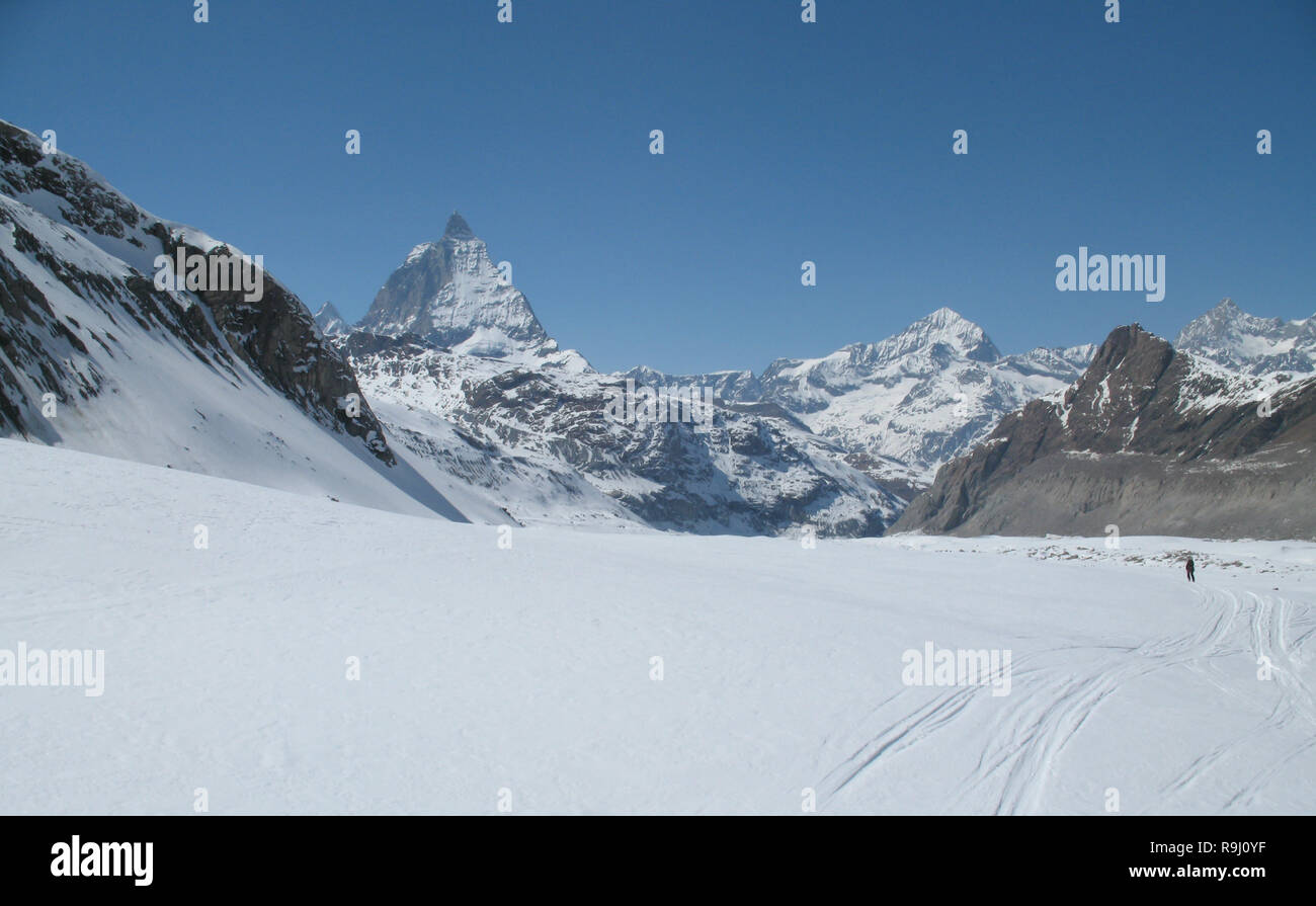 the Monte Rosa mountain range and Matterhorn mountain peak in the Swiss ...