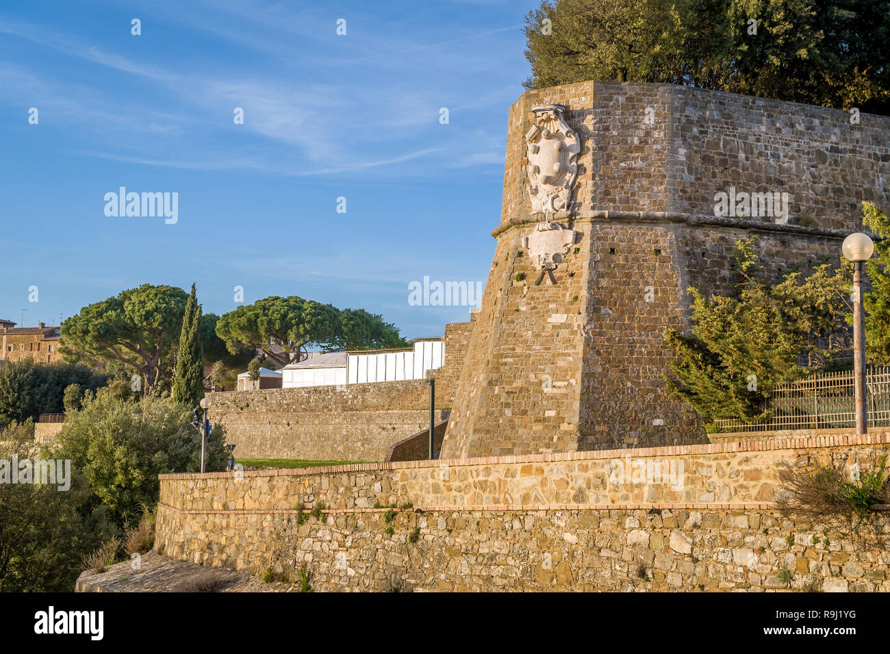 Montalcino fortress tower. popular travel landmark and touristic stop at Toscana region, Italy. Stock Photo