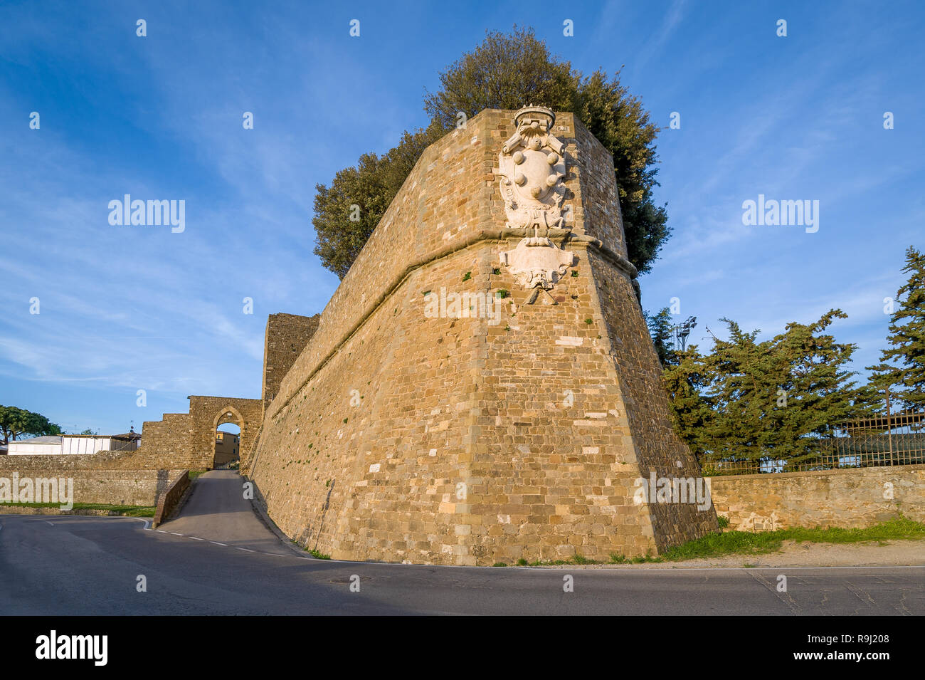 Entrance tower of Montalcino medieval fortress. Toscana, Italy. Stock Photo