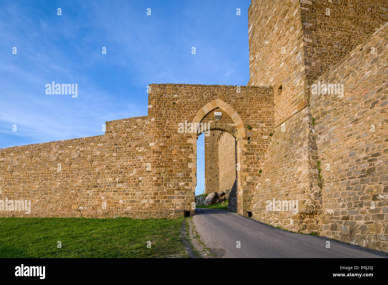 Gate to the Montalcino fortress - Toscana history landmark. Italy. Stock Photo