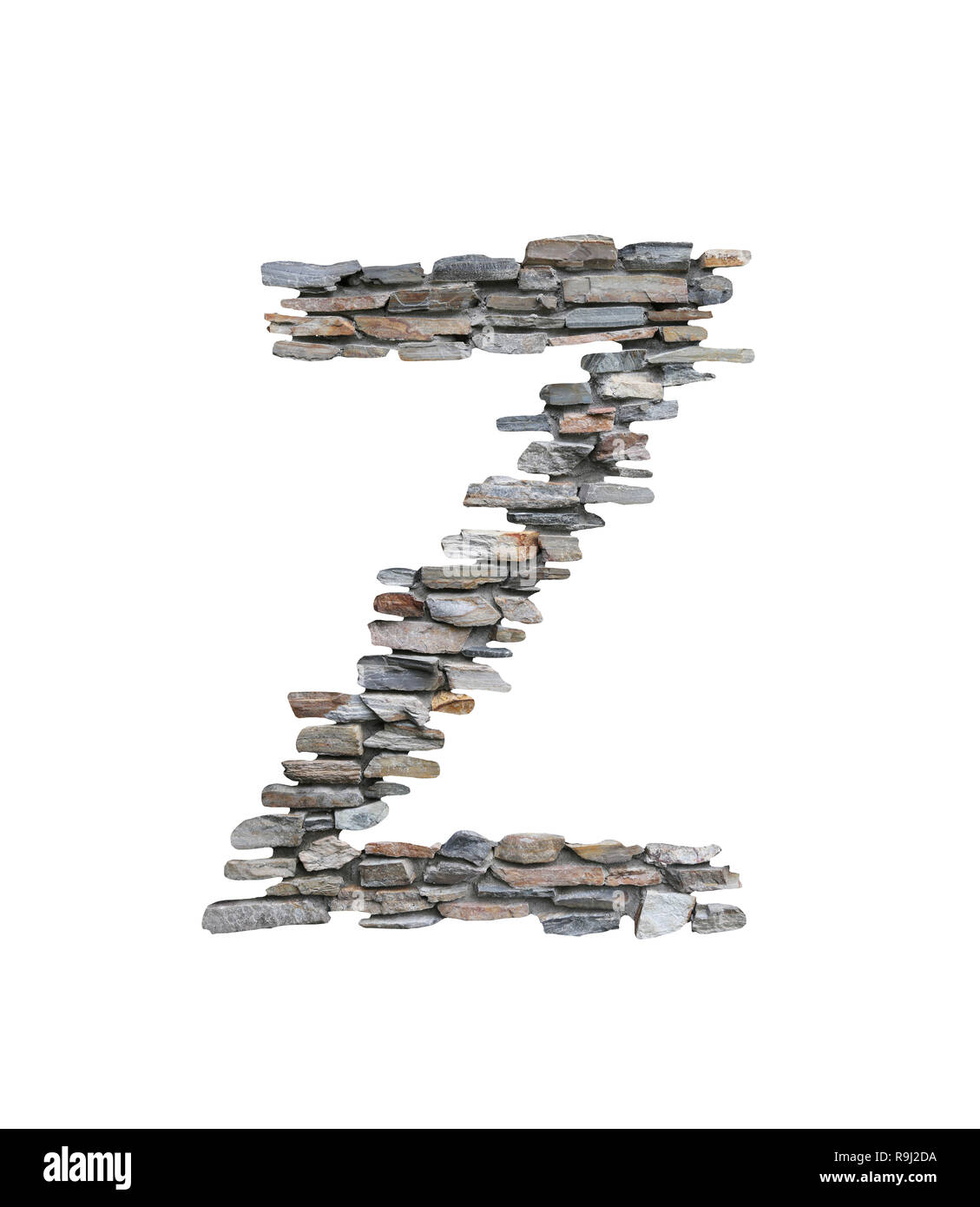 Font of Z to create from stone wall isolated on white background with clipping paths. Stock Photo
