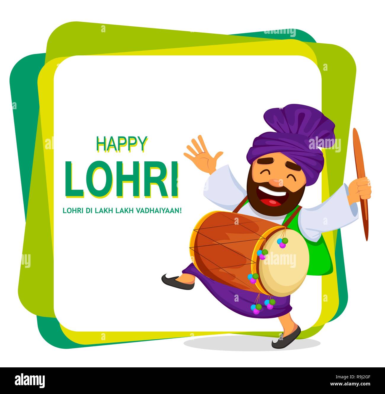 Popular winter Punjabi folk festival Lohri. Funny Sikh man celebrating  holiday. Cheerful cartoon character dancing with drum. Vector illustration  on a Stock Vector Image & Art - Alamy