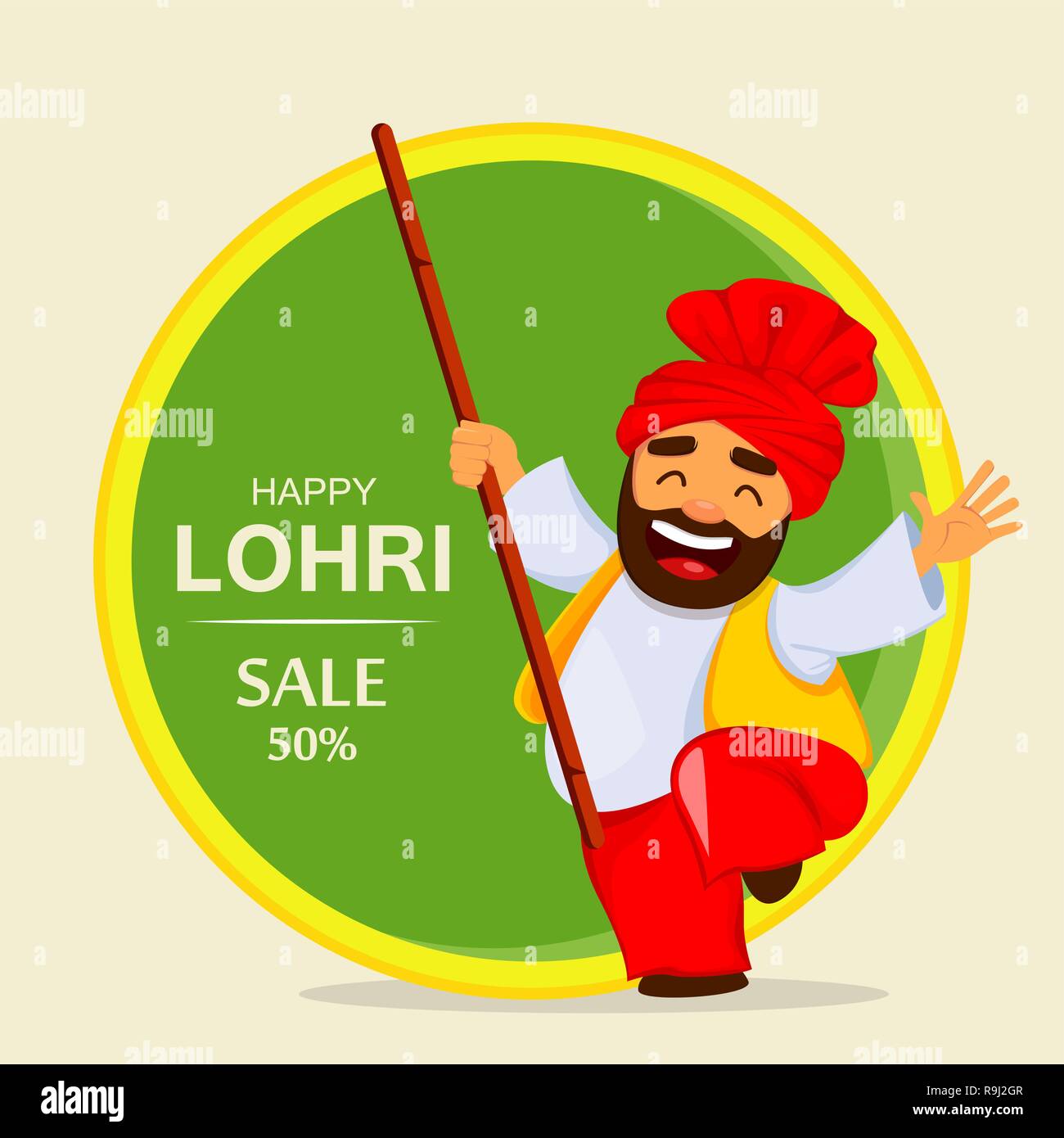 Popular winter Punjabi folk festival Lohri. Funny Sikh man celebrating  holiday. Cheerful cartoon character dancing with pole in hand. Vector  illustrat Stock Vector Image & Art - Alamy