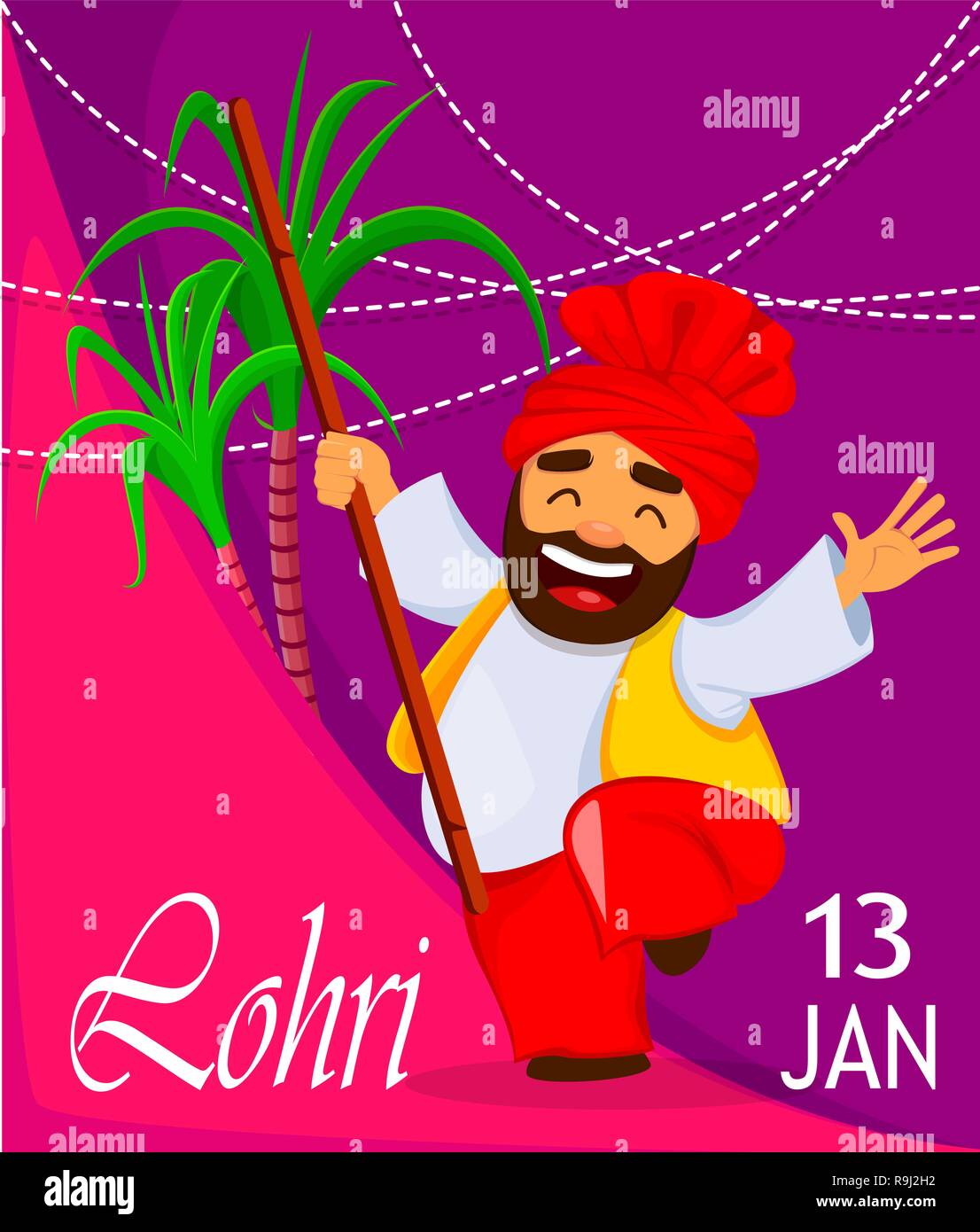 Popular winter Punjabi folk festival Lohri. Funny Sikh man celebrating  holiday. Cheerful cartoon character dancing. Vector illustration on bright  colo Stock Vector Image & Art - Alamy
