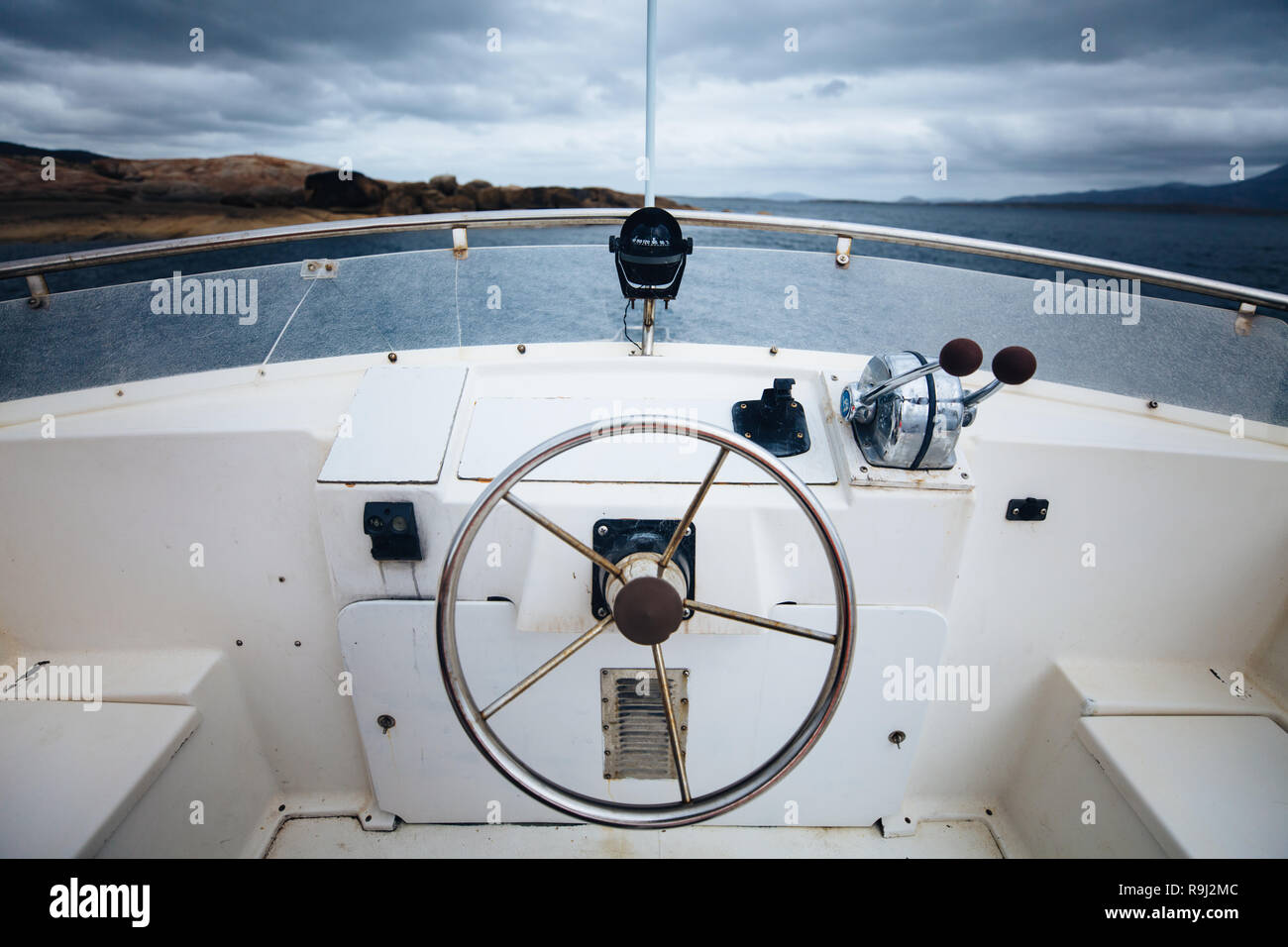 boat driving in the ocean Stock Photo Alamy
