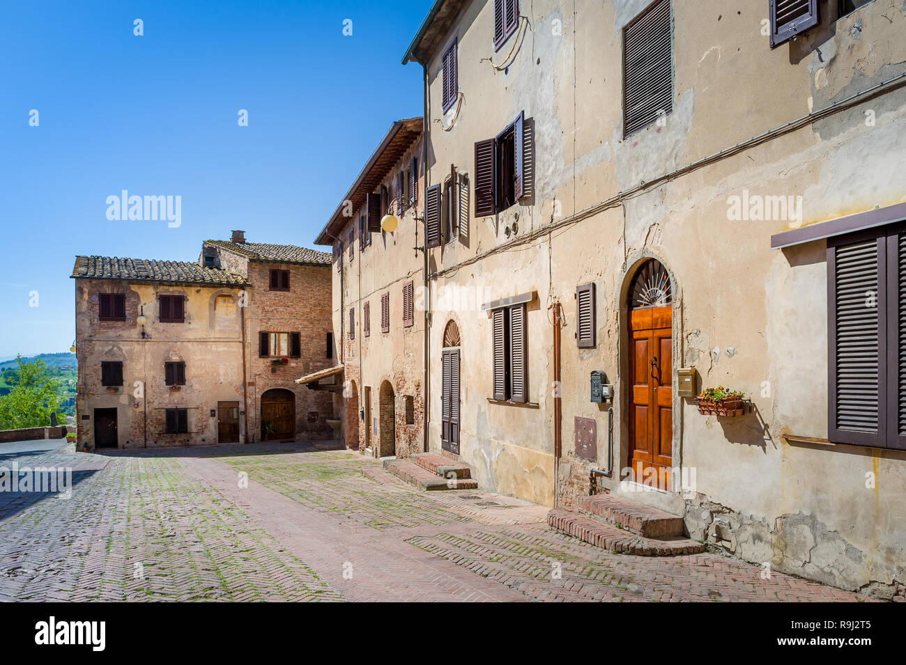 Certaldo old town square and viewpoint. Historic fortress and village of Toscana, Italy. Stock Photo