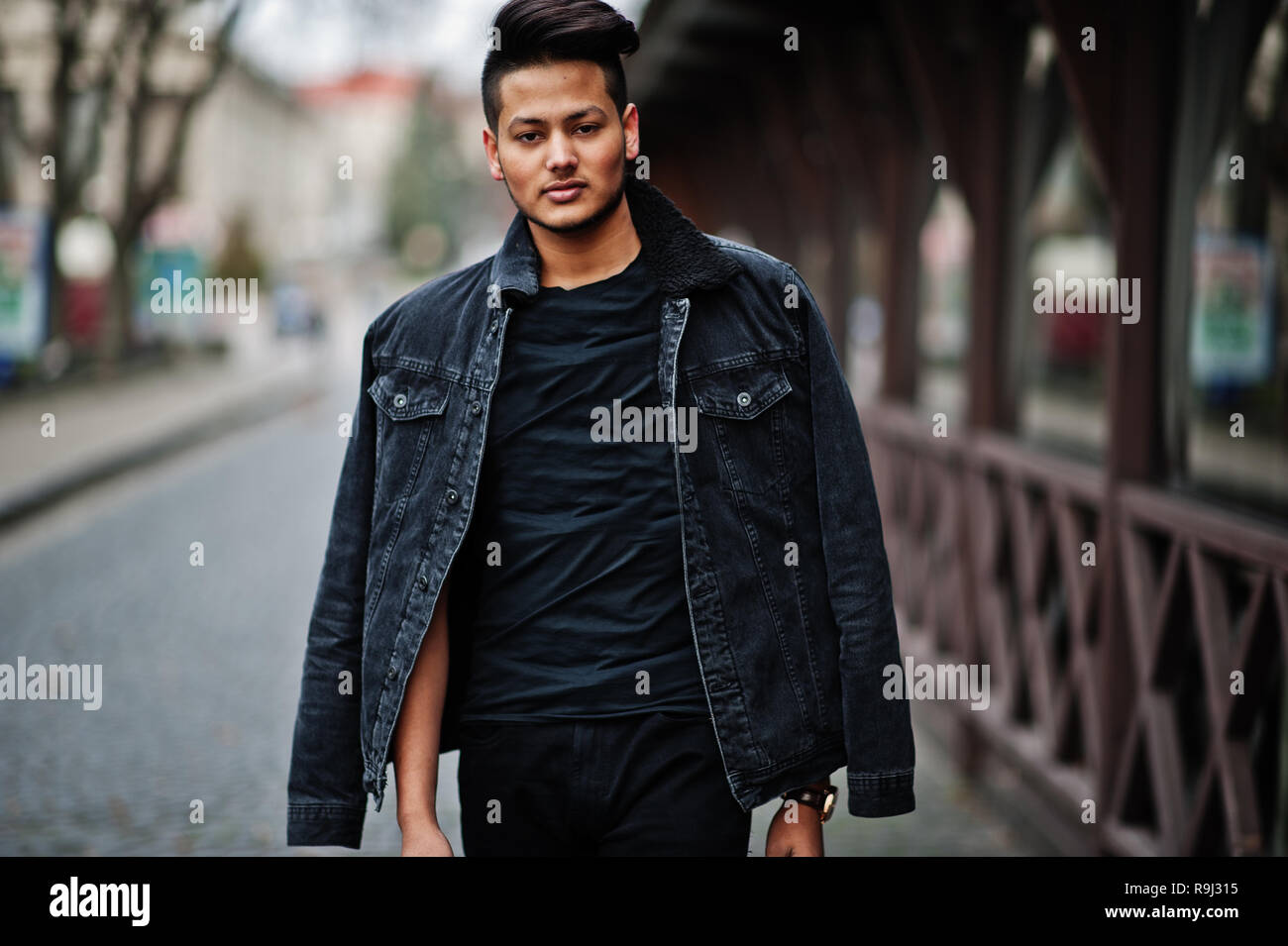 black jeans jacket posed outdoor Stock 