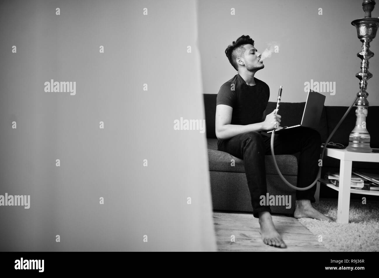Indian male laptop working Black and White Stock Photos & Images - Alamy