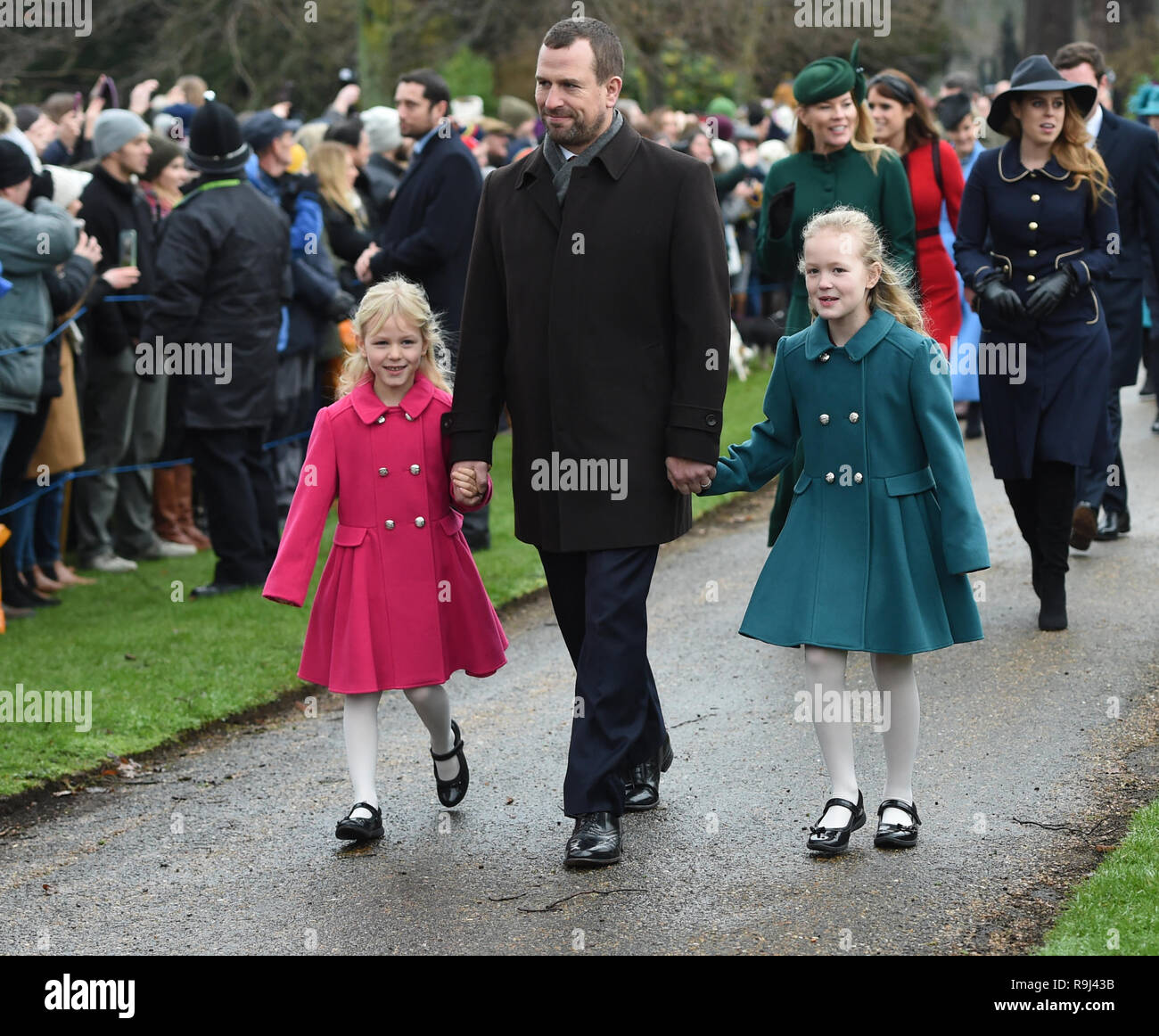 Peter Phillips with his daughters Isla (left) and Savannah arriving to