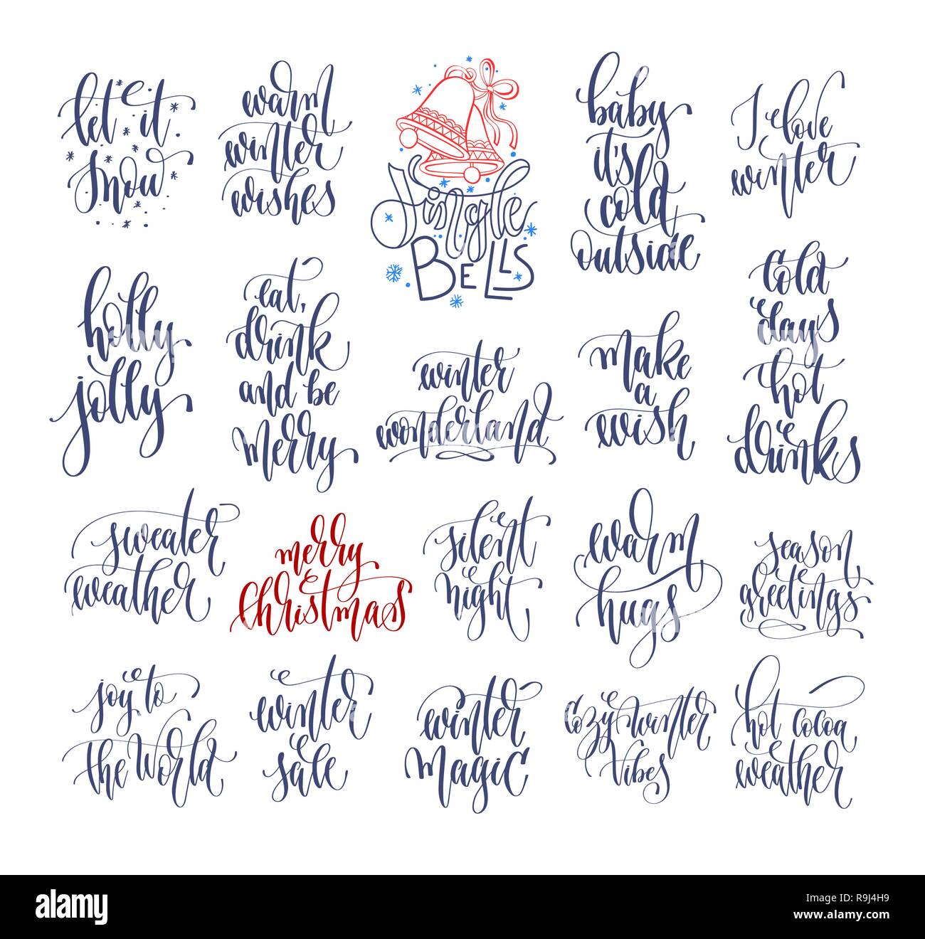 set of 20 hand lettering inscription text to winter holiday Stock ...