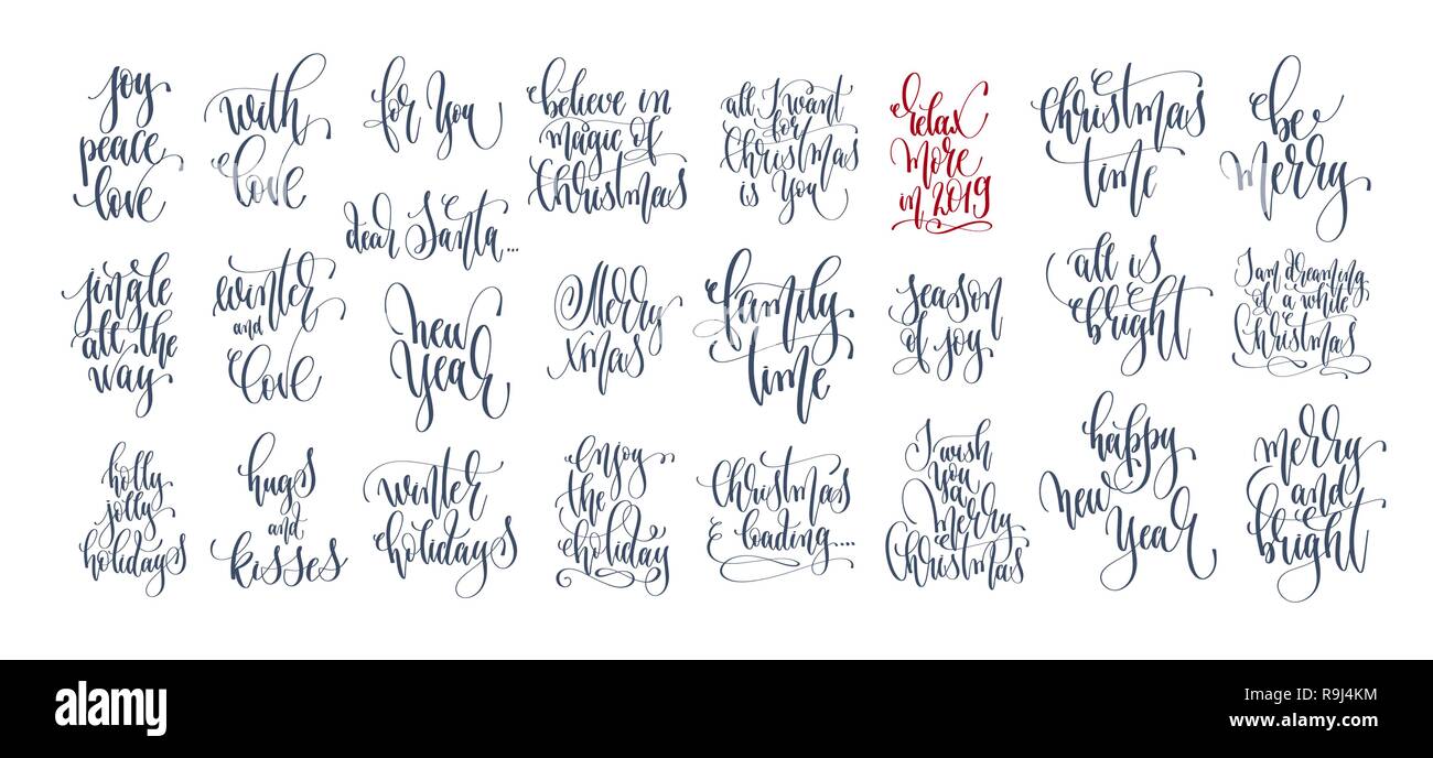 set of 25 hand lettering inscription text to winter holiday Stock ...