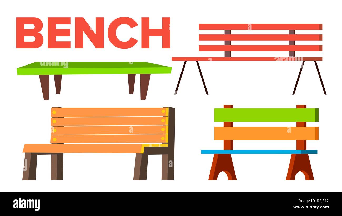 Bench Set Vector Classic Wooden Park Bench For Adult And Children
