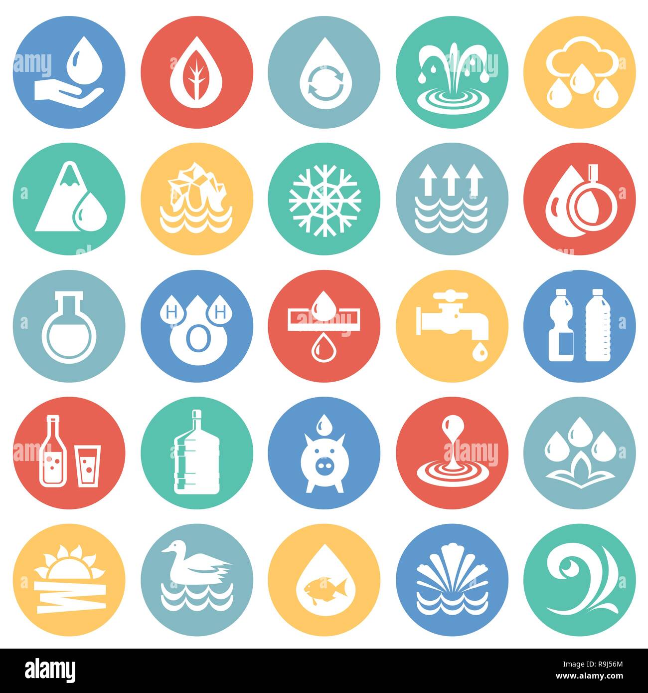 Water icon set on color circles background for graphic and web design ...
