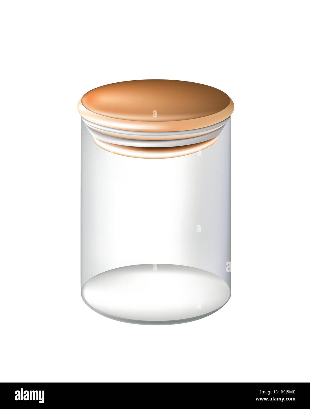 Clear cylindrical glass jar with a rubber seal lid Stock Vector