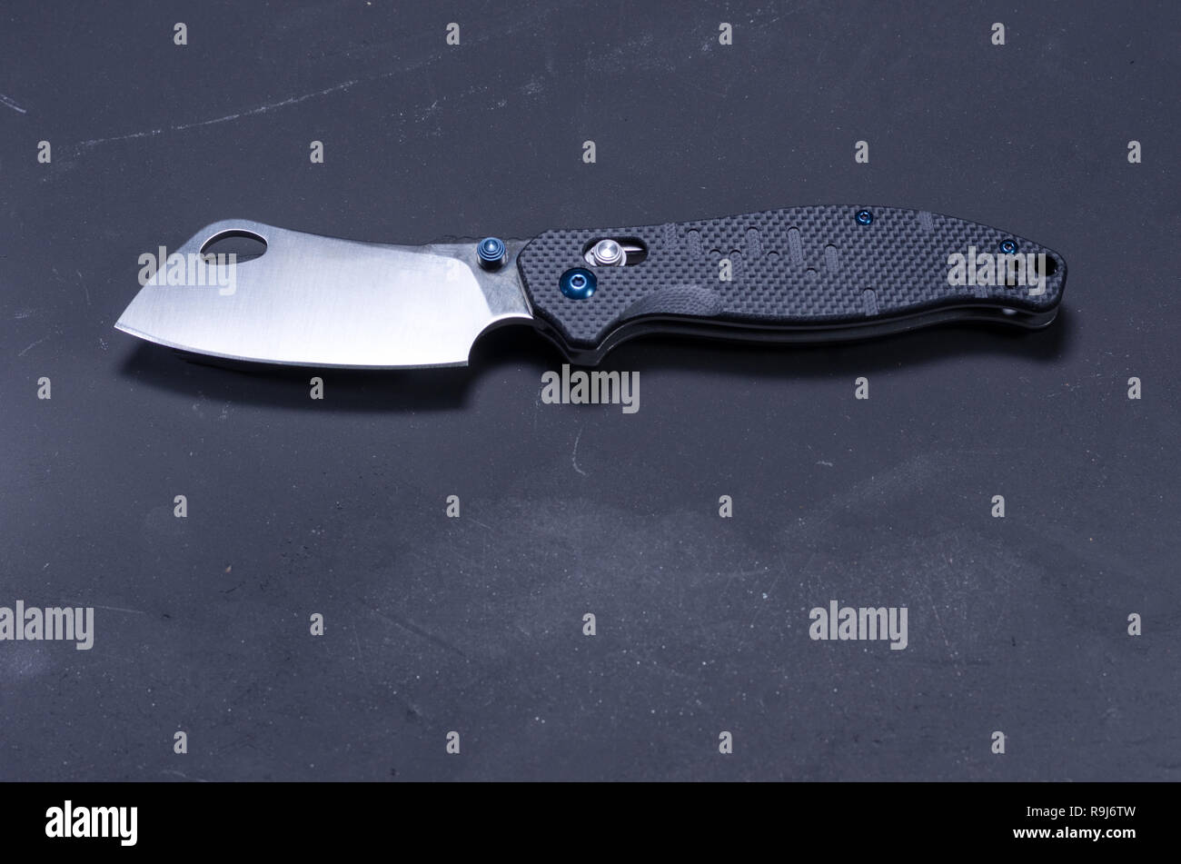 Cook's knife. Pocket knife cook. Knife with a black handle. View from