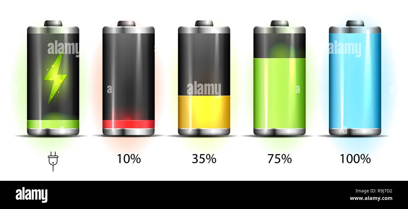 Realistic discharged and fully charged battery smartphone - vector infographic Stock Vector