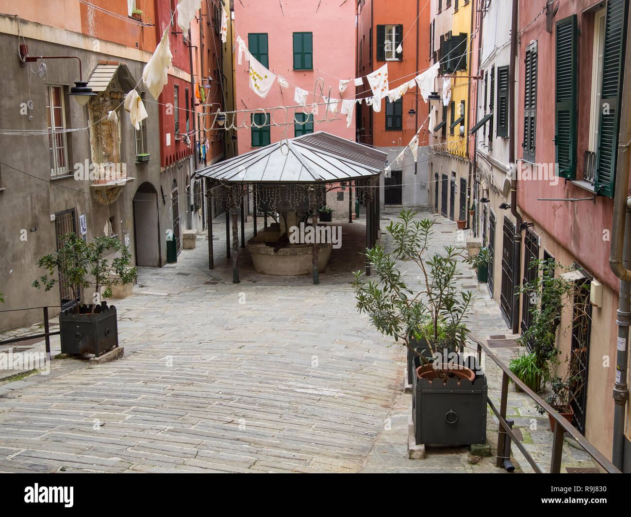 Genoa (Genova) Italy December 21, 2018 Genoa's famous square "truogoli di santa brigida" public