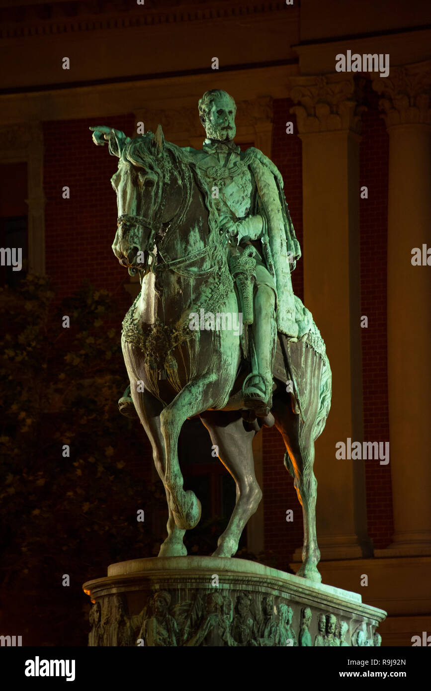 Statue of Mihailo Obrenovic III, Prince of Serbia on Knez Mihailova street, main pedestrian and shopping zone in Belgrade, Serbia Stock Photo