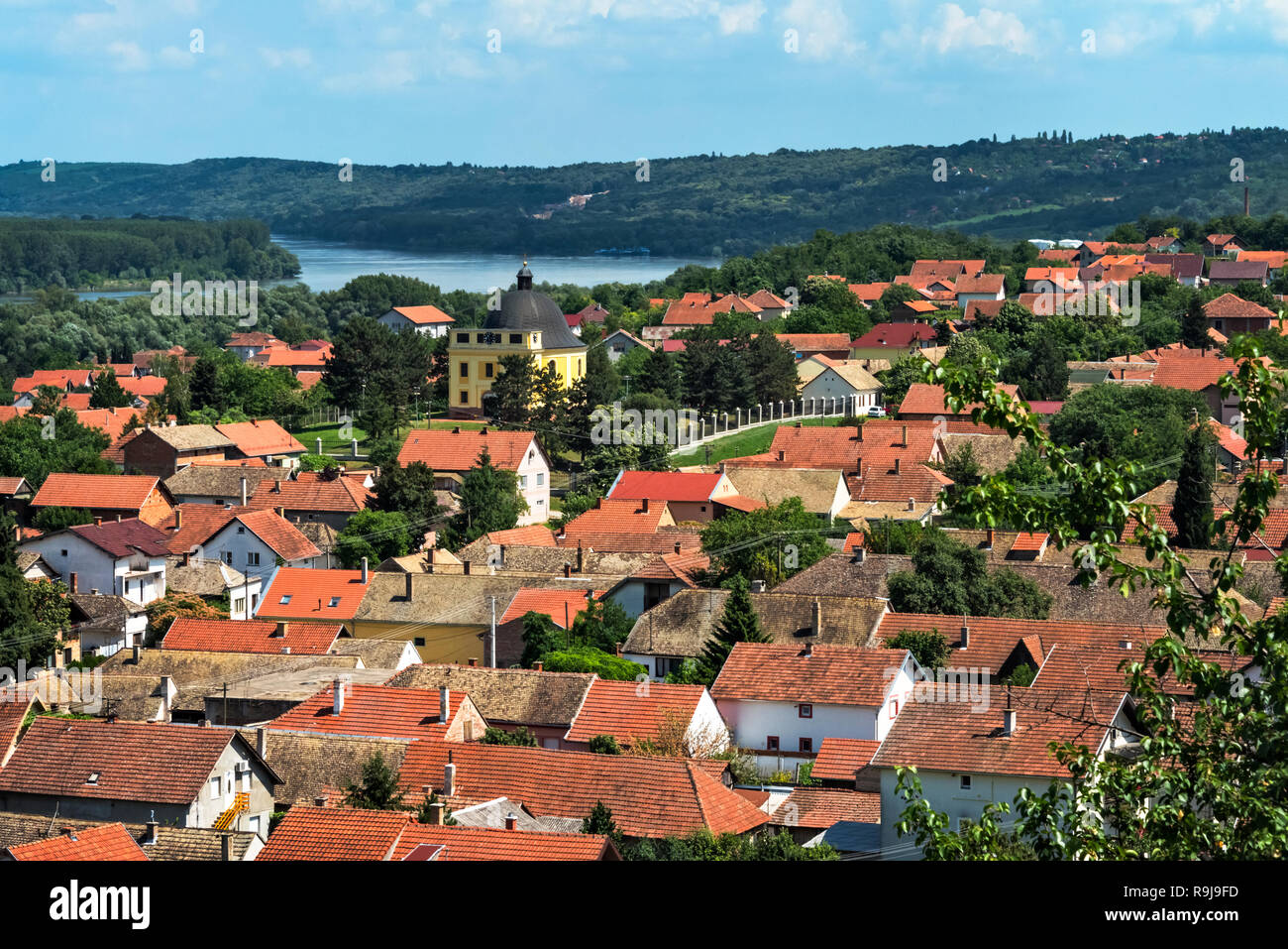 Cityscape of Sremski Karlovci by the Danube River, Serbia Stock Photo