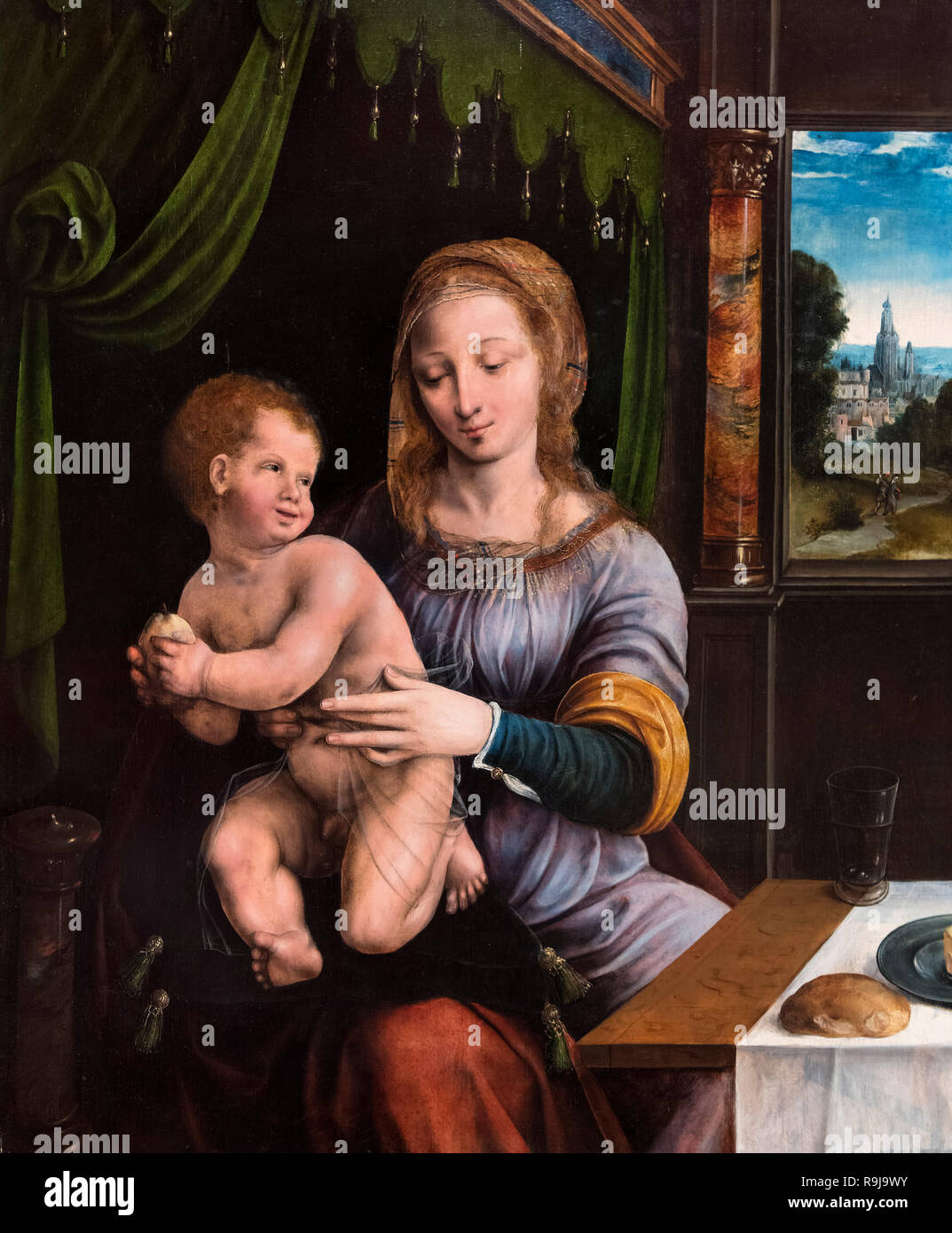 Madonna and Child by Joos Van Cleve, oil on wood, c.1530 Stock Photo