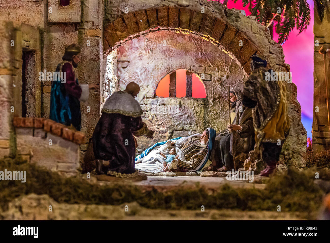 Holy Family in Christmas Nativity scene with the Three Wise Men Stock ...