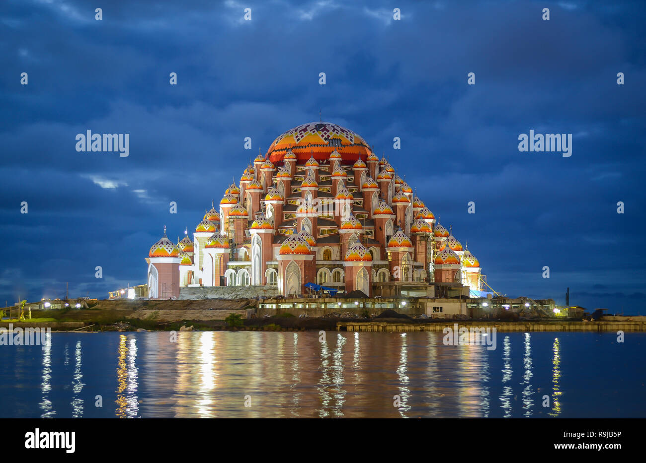 Mosque in Makassar during blue hour. Stock Photo