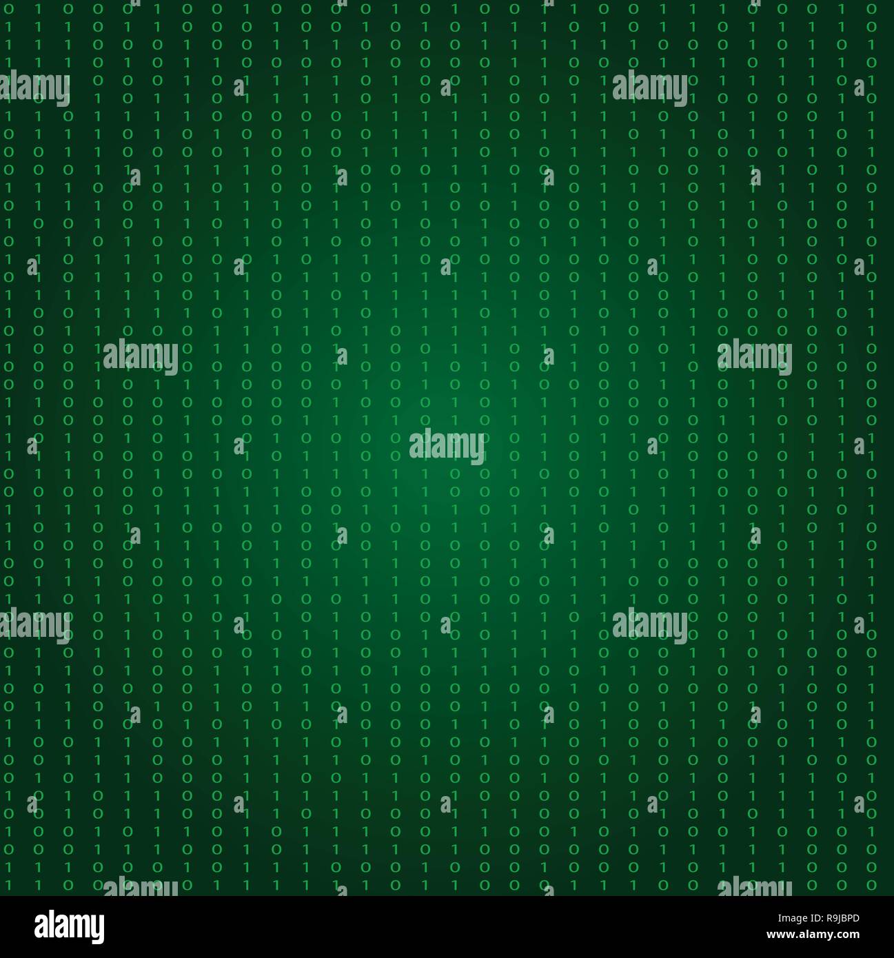 Abstract green matrix background or pattern - vector illustration in technology, data science or internet security theme. Binary code - chaos digits o Stock Vector