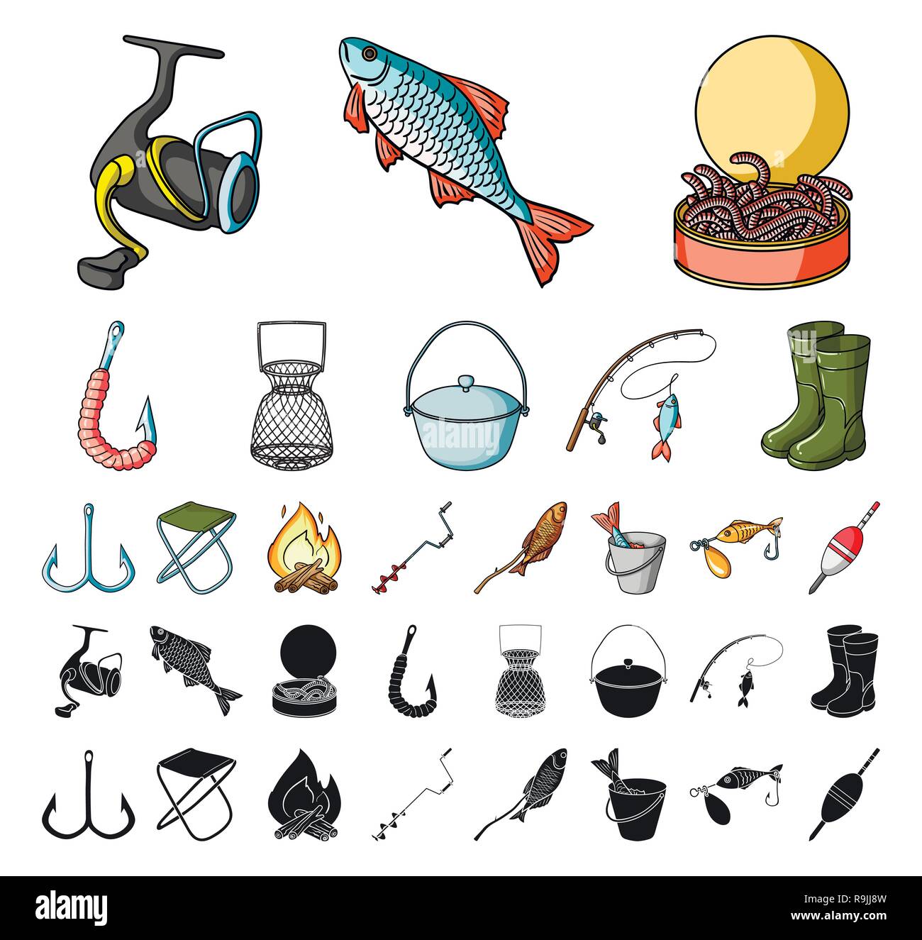 art,bait,boots,bucket,campfire,camping,cartoon,black,catch,collection,design,equipment,excitement,fish,fishing,float,folding,fried,full,hobby,hook,hunting,ice,icon,illustration,isolated,logo,nature,net,pleasure,pond,pot,reel,rest,rod,rubber,screw,set  ...