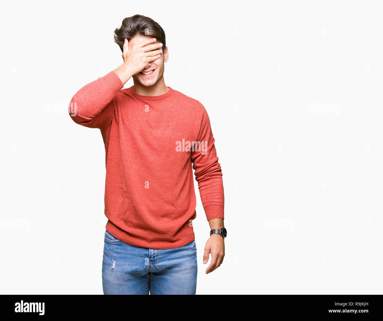 Young handsome man over isolated background smiling and laughing with ...