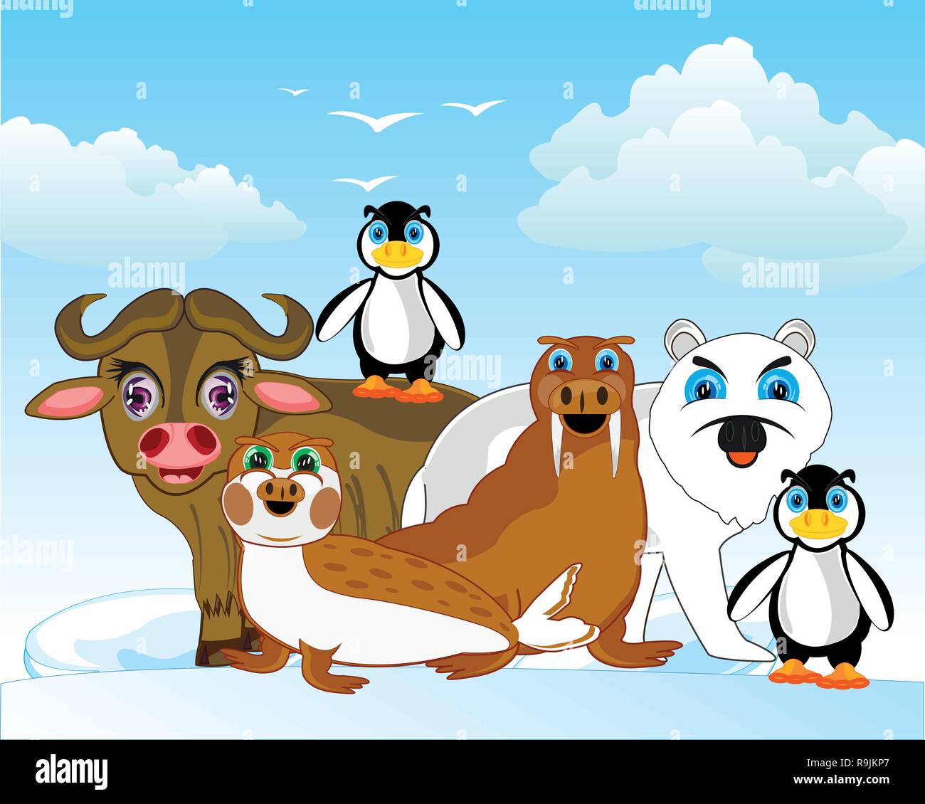 Arctic animals of the north on background of the snow and blocks of ice  Stock Vector Image & Art - Alamy