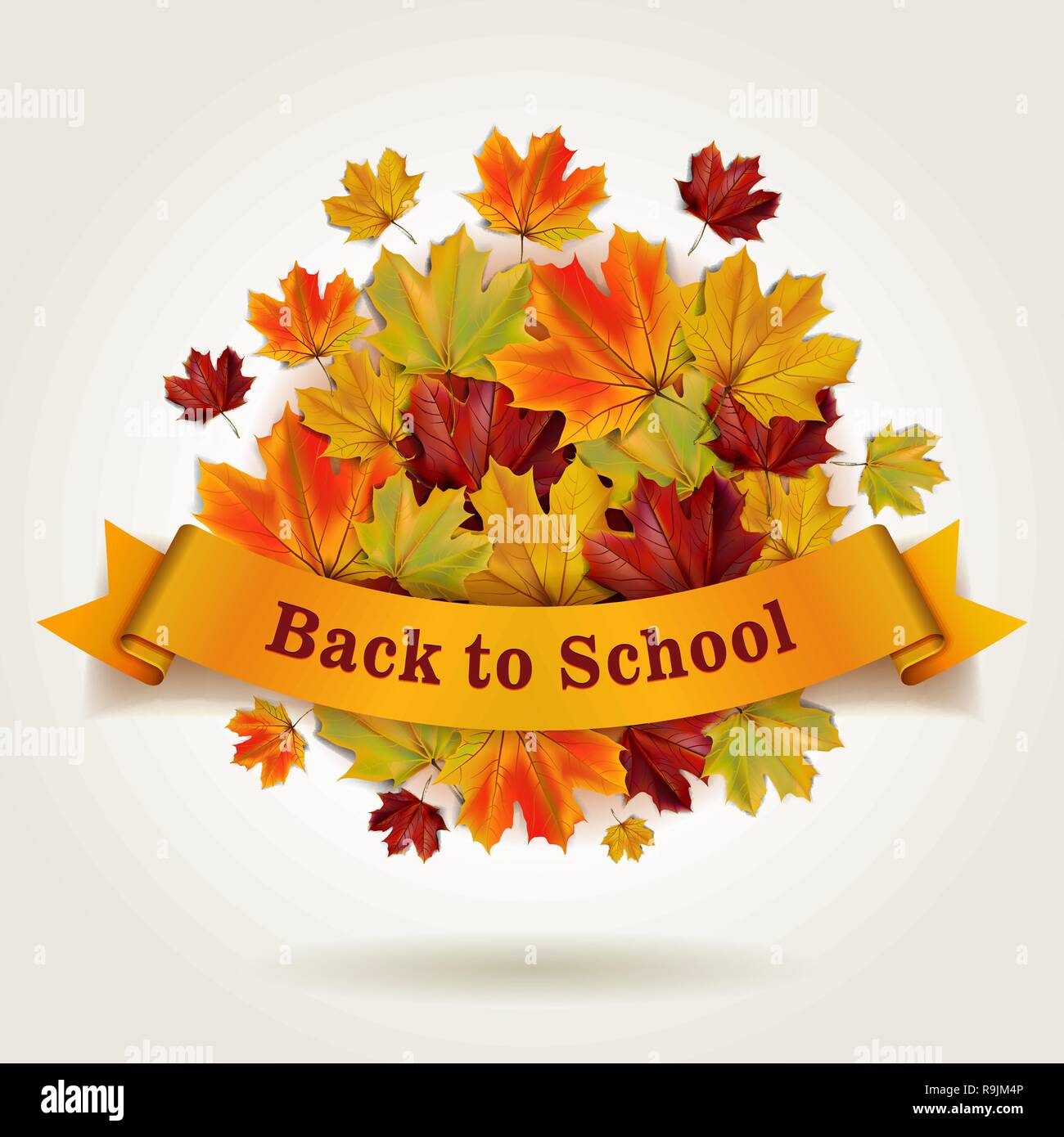 Back to school vector illustration with banner and colorful autumn maple leaves Stock Vector