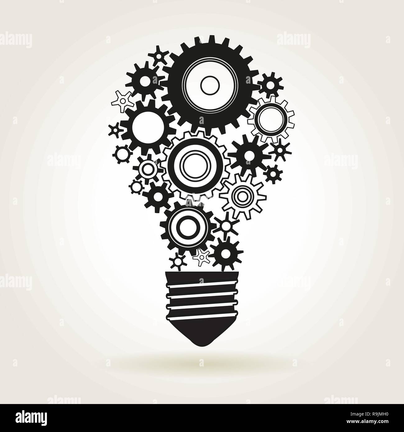 Light bulb shape with cog wheels, idea or technical solution symbol, vector illustration Stock Vector