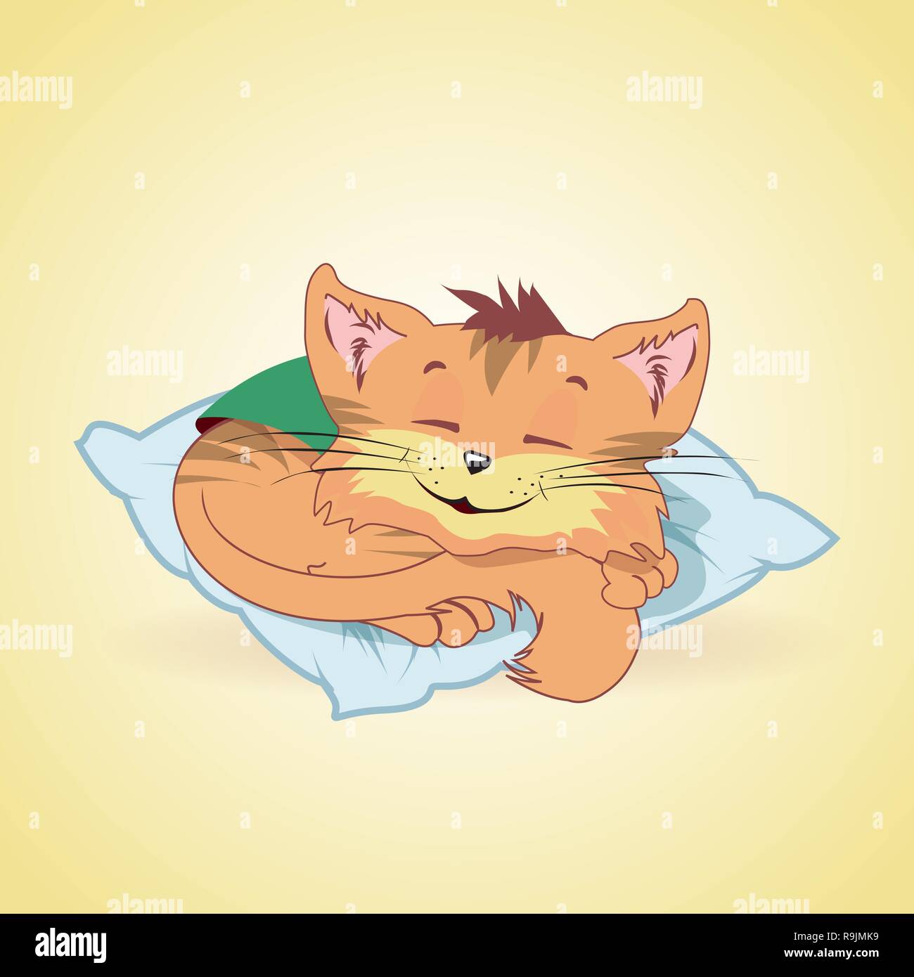 Cartoon cat sleeping on a pillow, vector illustration Stock Vector ...