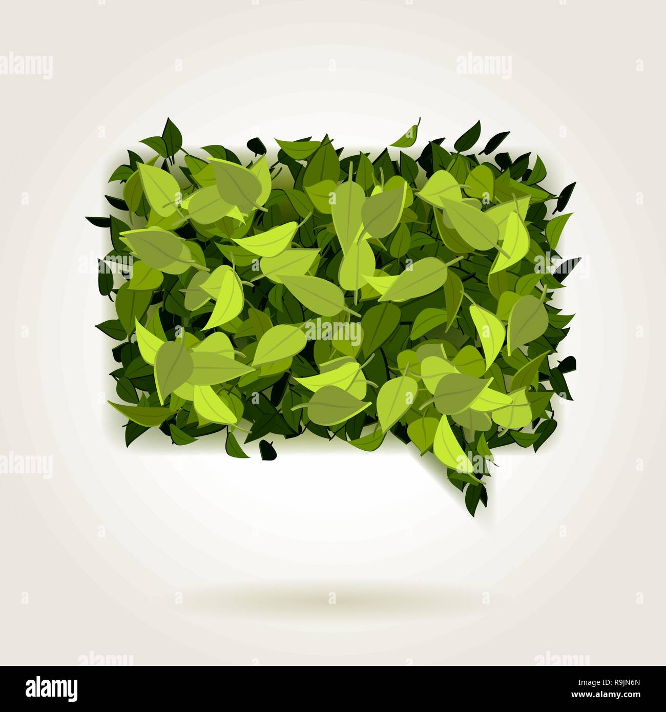 Abstract bright green leaves background in bubble speech form, vector ...