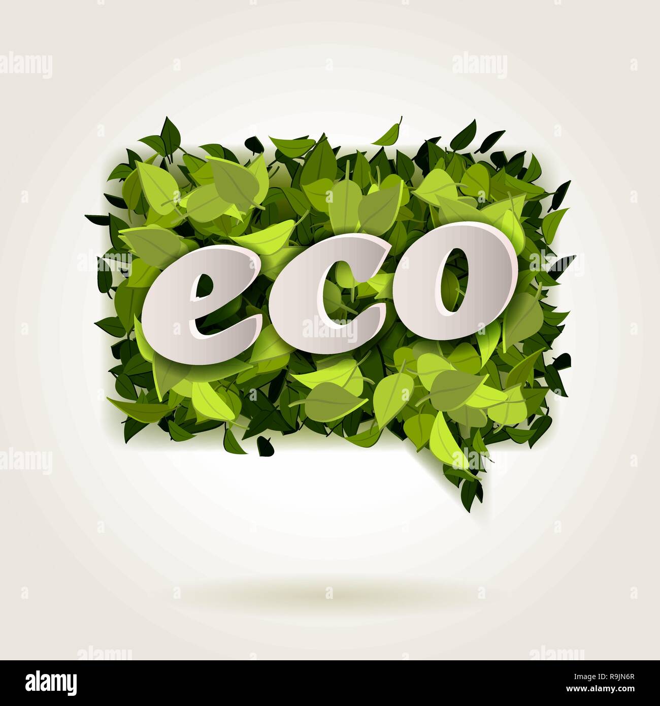Abstract bright green leaves background in bubble speech form, vector ...