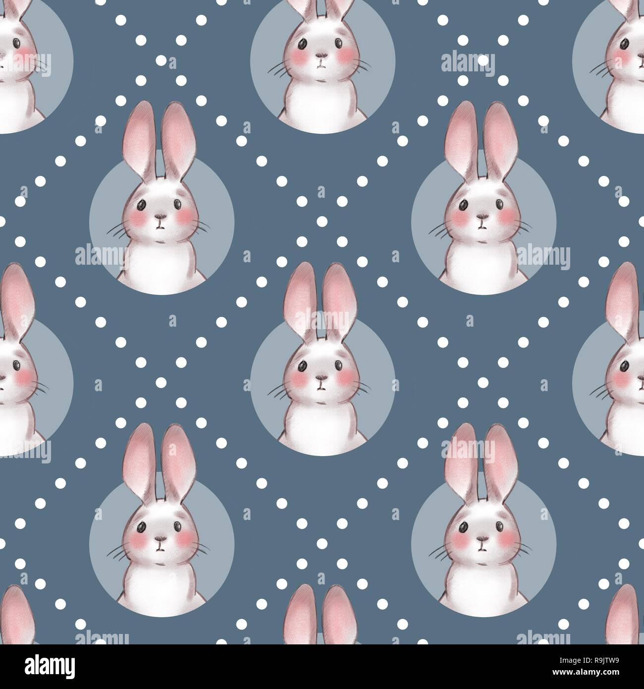 Cute cartoon rabbits. Seamless pattern Stock Photo
