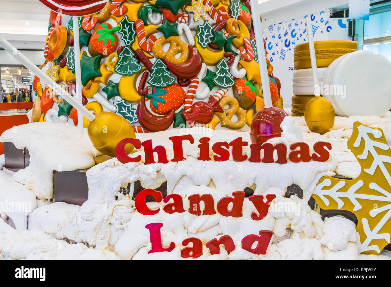 Christmas candy , snow , lollipop and colors Stock Photo