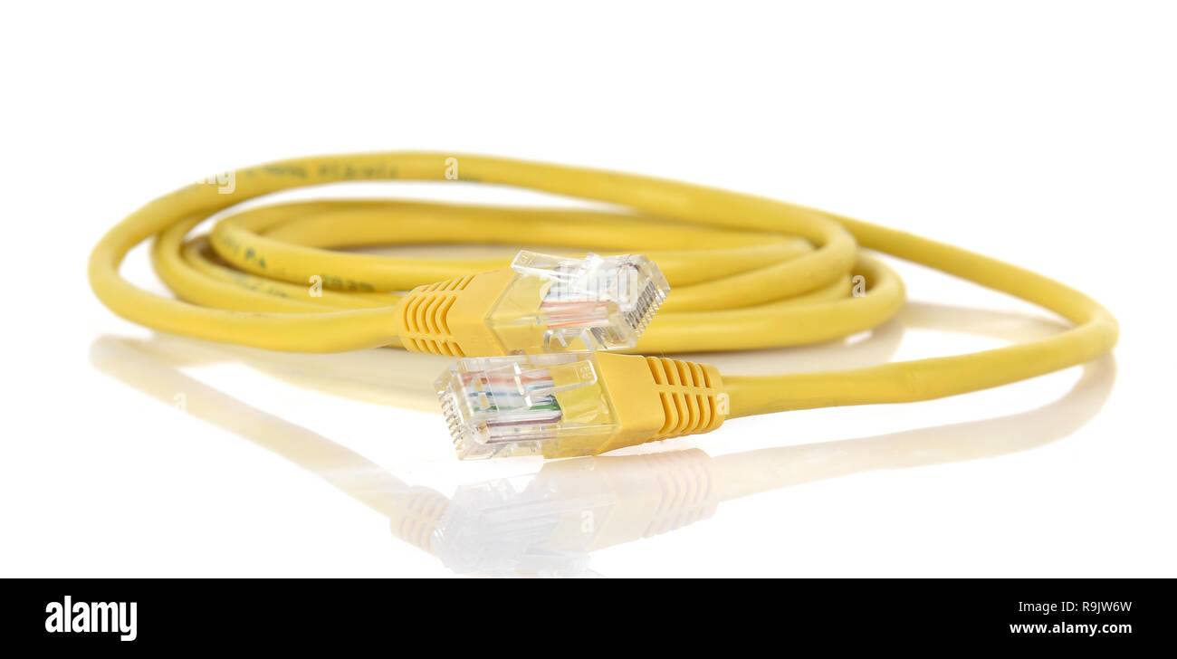 LAN network connection RJ45 cable isolated on white background