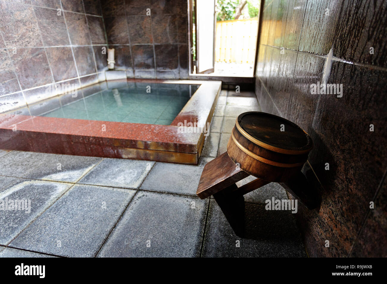 Bath Bucket With A Towel At A Hot Spring Bath At Japanese Onsen Stock  Photo, Picture and Royalty Free Image. Image 48004231.