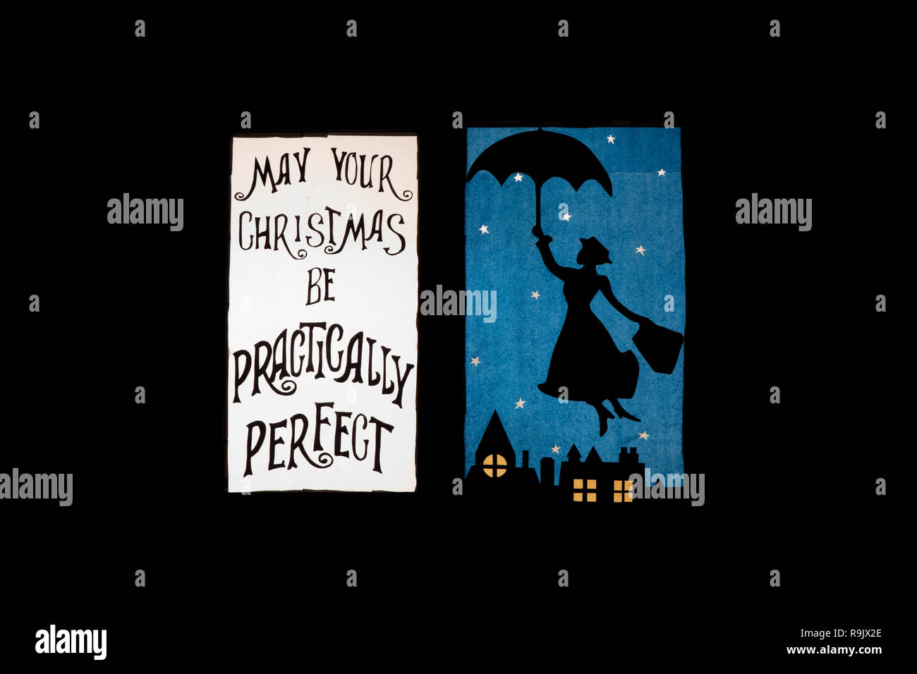Festive Christmas window display. Mary Poppins. Northamptonshire, England Stock Photo