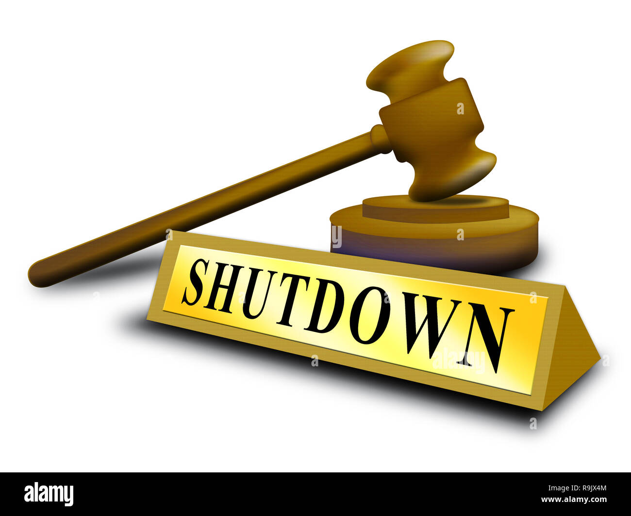 Government Shut Down Gavel Means United States Political Closure. President And Senators Cause Shutdown Across The Nation Stock Photo