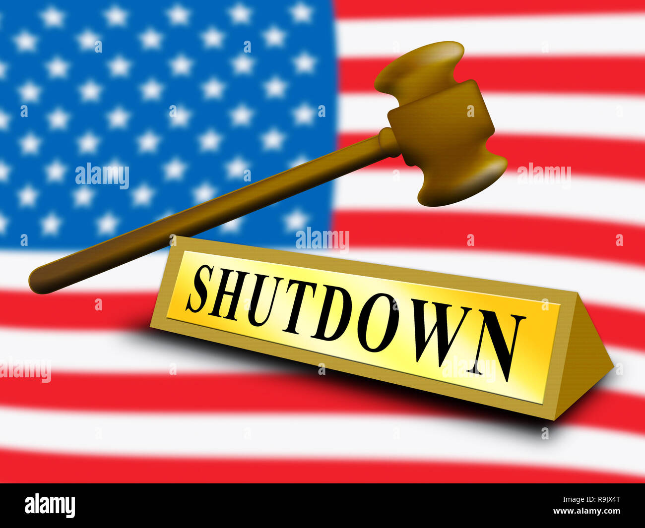 Usa Shutdown Gavel Political Government Shut Down Means National Furlough. Senate And President In Washington DC Create Closure Stock Photo