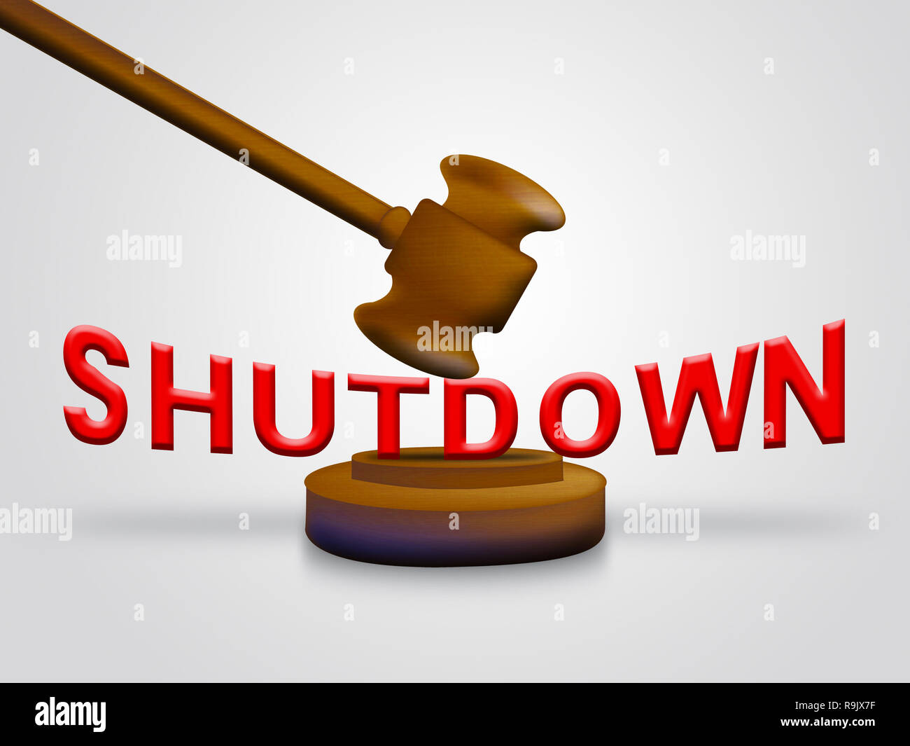 Government Shutdown Gavel Means America Closed By Senate Or President. Washington DC Closed United States Stock Photo
