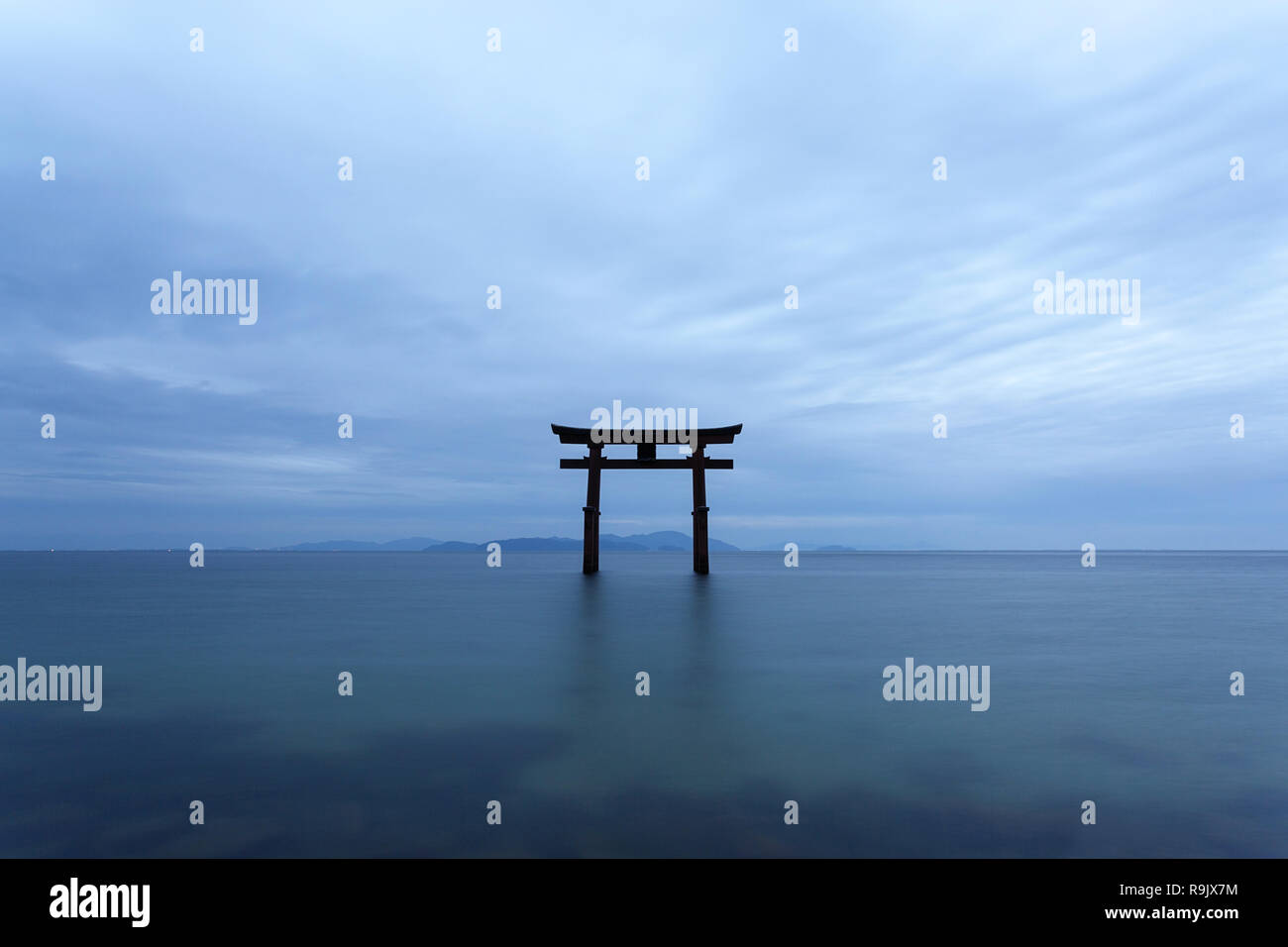 Shirahige Jinja Torii on water, lake Biwa near Kyoto, Japan Stock Photo