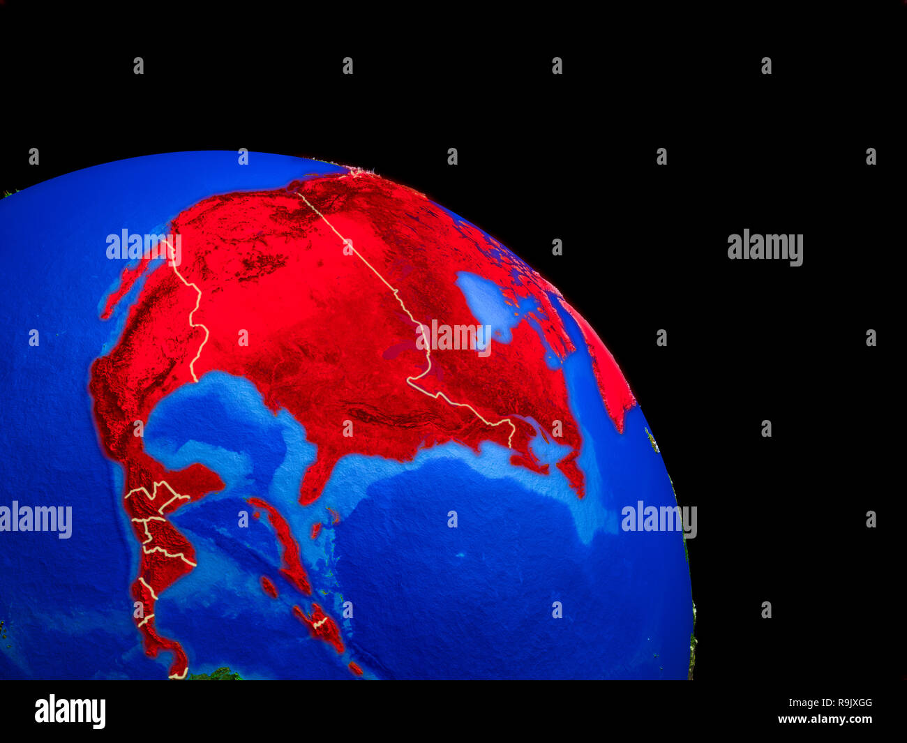 North America on planet Earth from space with country borders. Very ...