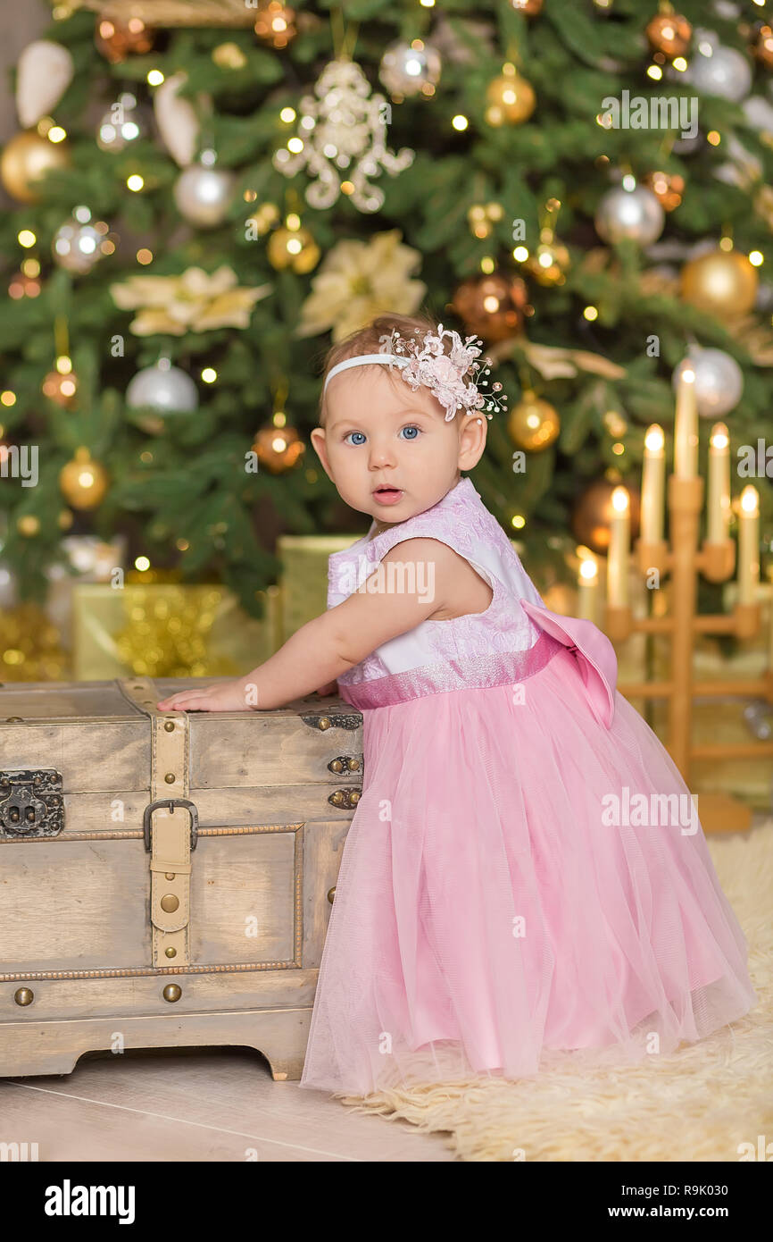 Christmas Happy Funny Baby Child Enjoying Studio Decorations New