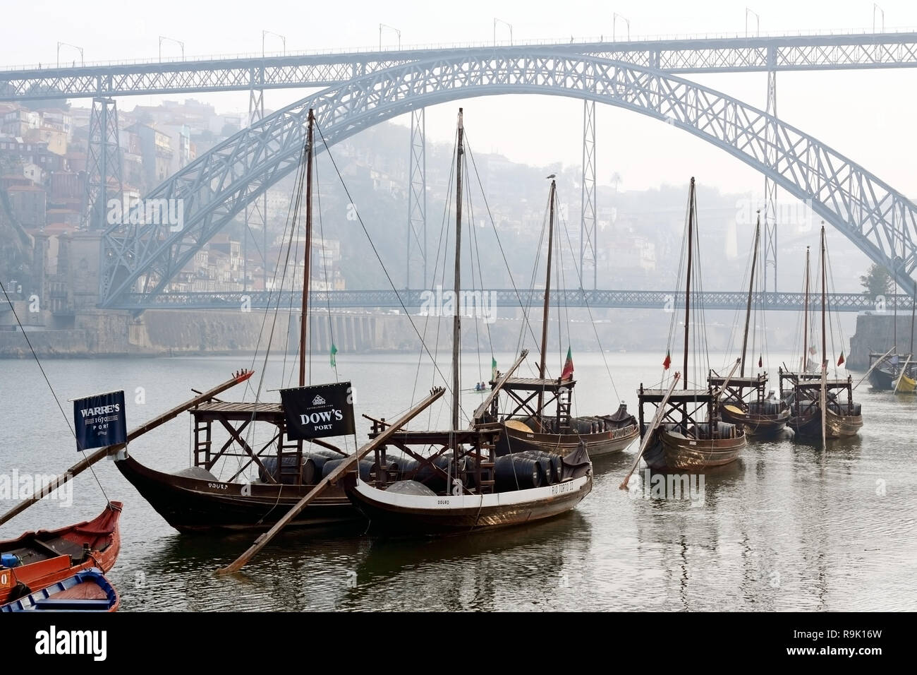 Porto, Portugal - March 31, 2012: Rabelo bats in a foggy morning Stock Photo
